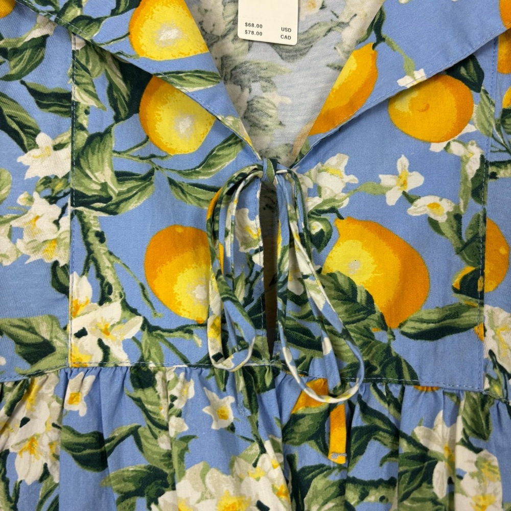 Maeve By Anthropologie Floral Lemon Print Babydoll Blouse Size Medium NWT - Picture 3 of 9